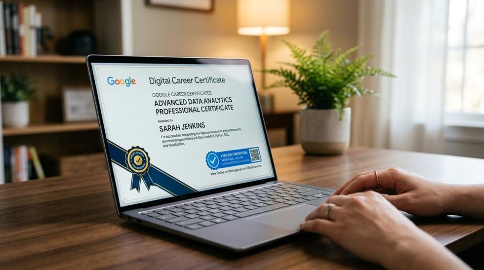 Tampilan Verifikasi Kredensial Sertifikat Digital Kursus Online di Laptop