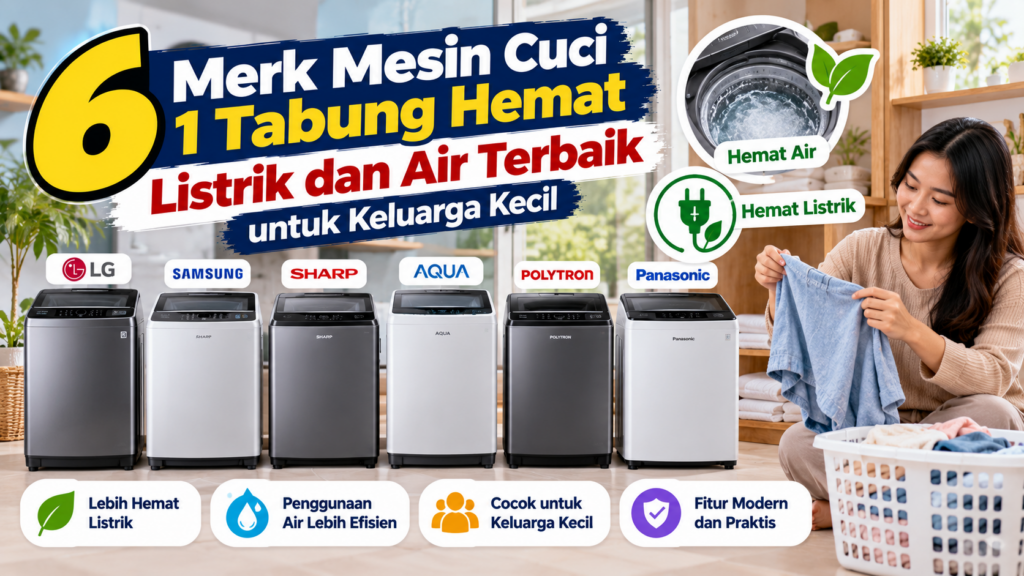 6 Merk Mesin Cuci 1 Tabung Hemat Listrik dan Air Terbaik untuk Keluarga Kecil